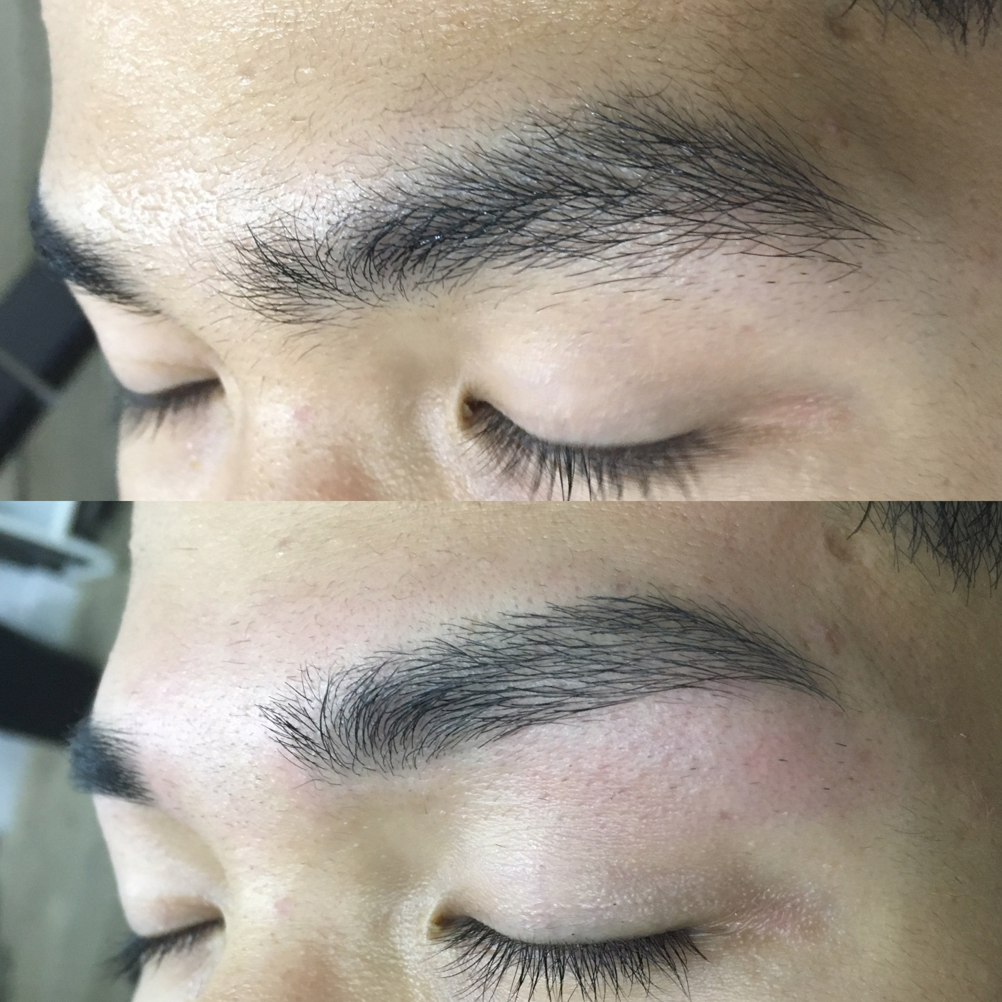 男士修眉前後對比:上圖修眉前,下圖修眉後